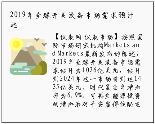 2019年全球开关设备市场需求预计达1026亿美元_龙8头号玩家官网